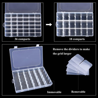 24/36 Grids Plastic Organizer Box Craft Organizer Storage with Adjustable Dividers