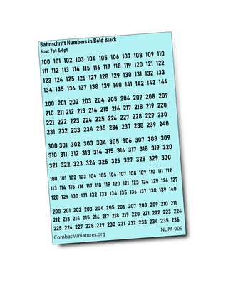 1/300 - 1/600 Bahnschrift Font Numbers in Black - Combat Miniatures
