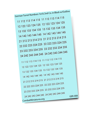 1/300 - 1/600 German Turret Numbers in Black w/ Outline Waterslide Decals - Combat Miniatures