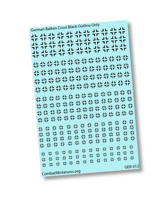1/300 - 1/600 WW2 German Balken Cross Black Outline Water Slide Decals - Combat Miniatures