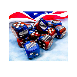 16mm Opaque WW2 United States Gemini Blue Red/white D6 (x12) - Combat Miniatures