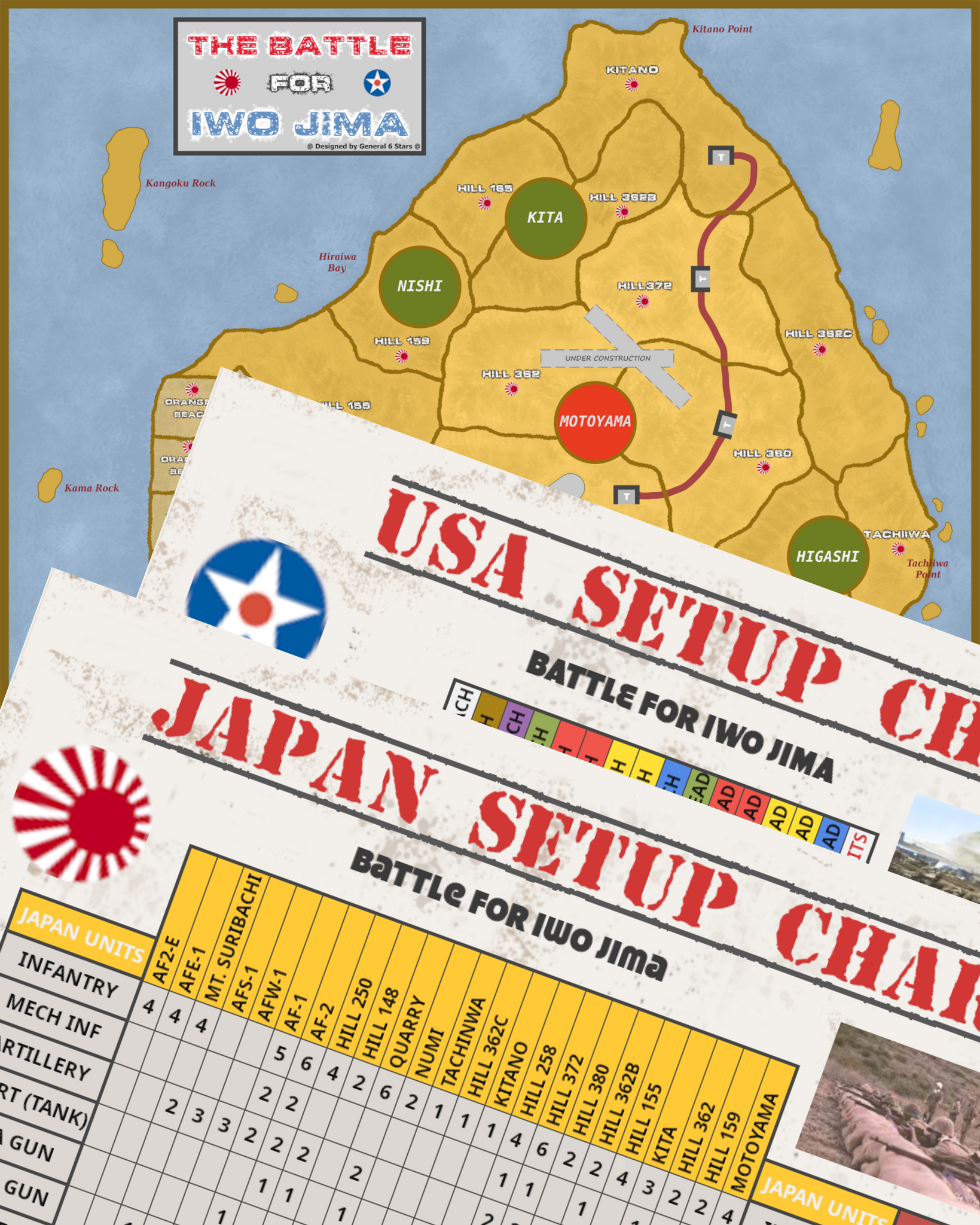 Free Download General 6 Stars "Battle for Iwo Jima" Set Up Charts & Rules