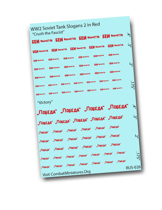 WW2 Soviet Tank Slogan Waterslide Decals Red, Victory & Crush the Fascist (4 Sizes)