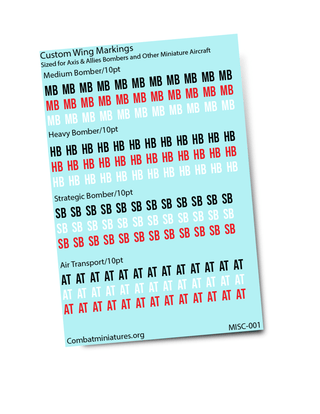 Custom Airplane Identification Markings Waterslide Decals - Combat Miniatures
