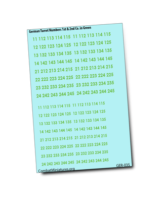 German Turret Numbers in Green Waterslide Decals (1st - 2nd Companies) - Combat Miniatures