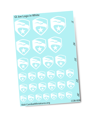 GI Joe Silhouette Logo in White Water Slide Decals, .2" - .5" - Combat Miniatures