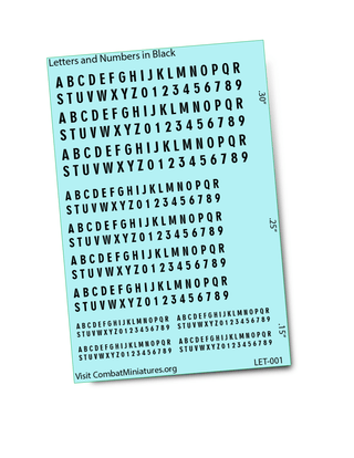 Letters & Numbers in Black Waterslide Decals - Combat Miniatures