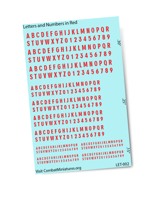 Letters & Numbers in Red Waterslide Decals - Combat Miniatures