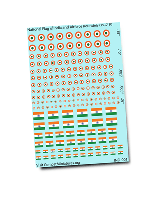 National Flag of India and Airforce Roundels (1947 - P) Water Slide Decals - Combat Miniatures