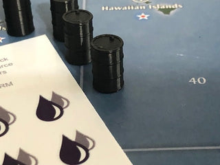Oil Resource Stickers & 3D Printed Single Oil Barrel Markers (10 Pack) | Peel & Stick Vinyl - Combat Miniatures