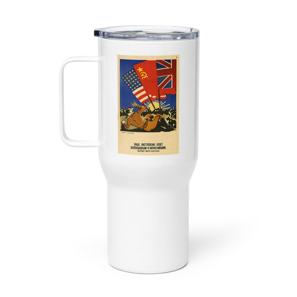 WW2 Soviet Era Propaganda Poster Travel mug with a handle