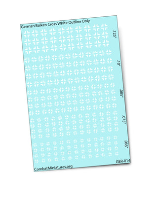 WW2 German Balken Cross Waterslide Decals White Outline (5 Sizes) 2"x3" Card - Combat Miniatures