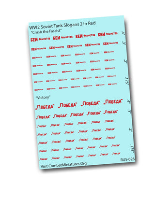 WW2 Soviet Tank Slogan Waterslide Decals Red, Victory & Crush the Fascist (4 Sizes) - Combat Miniatures