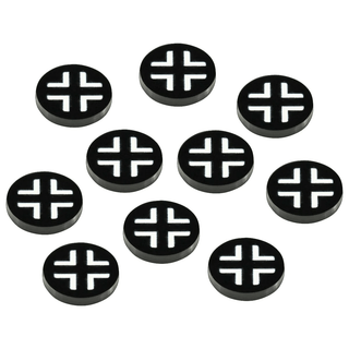 WWII Acrylic Faction Roundels, German National Cross in White on Black Acrylic (x10) - Combat Miniatures