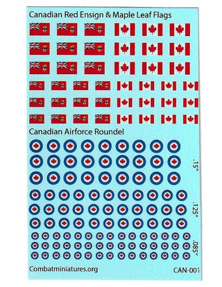 1/285 Canadian Red Ensign/ Maple Leaf Flag and Roundel Water Slide Decals - Combat Miniatures