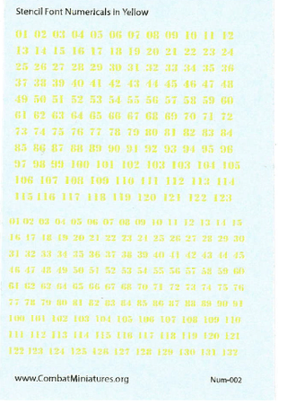 1/285 Stencil Numbers in Yellow Water Slide Decals - Combat Miniatures