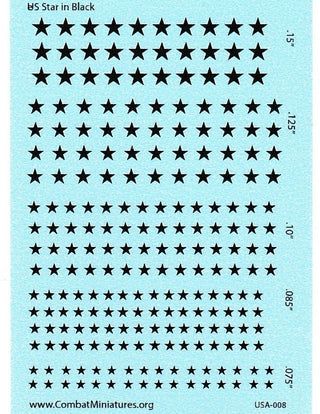 1/285 US Star in Black Water Slide Decals - Combat Miniatures