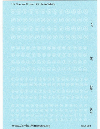 1/285 US Star in Broken Circle (White) Water Slide Decals - Combat Miniatures