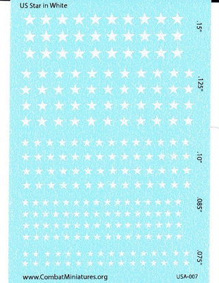 1/285 US Star in White Water Slide Decals - Combat Miniatures