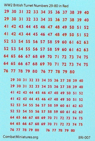 1/300 - 1/600 British Turret Numbers 29 - 81 in Red - Combat Miniatures