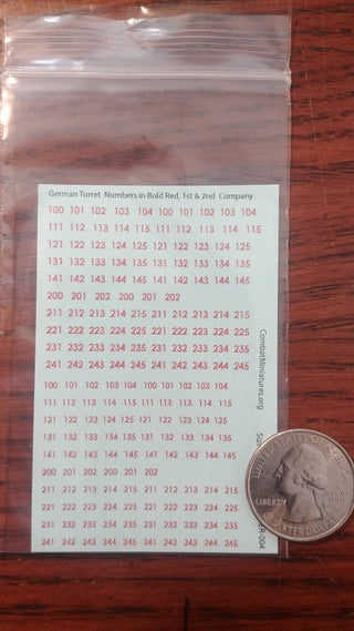 1/300 - 1/600 German Turret Numbers in Black w/ Outline Waterslide Decals - Combat Miniatures