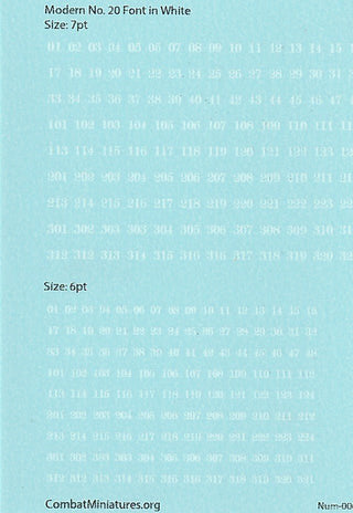 1/300 - 1/600 Modern No. 20 Font Numbers in Black - Combat Miniatures
