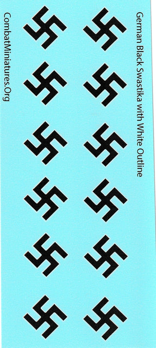 1inch WW2 German Black Swastika w/White Outline Water Slide Decals - Combat Miniatures
