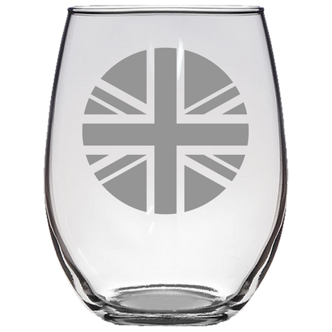 Union Jack Roundel Stemless Wine Glass Laser Etched No Colored Art