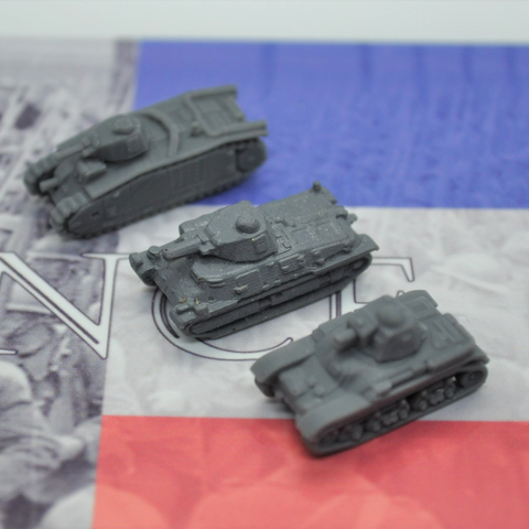 15pc 3D Printed French Armor Column, Light, Medium & Heavy Tanks