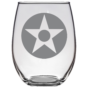 US Star with Red Dot Roundel Stemless Wine Glass Laser Etched No Colored Art
