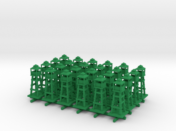 1/285 3D Printed Watch/Airport Tower (x24) in Green