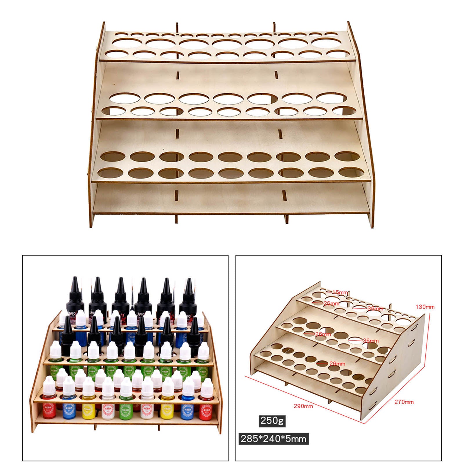 80 HOLES BOTTLE PAINT RACK STORAGE WOODEN HOBBY ORGANIZER WITH