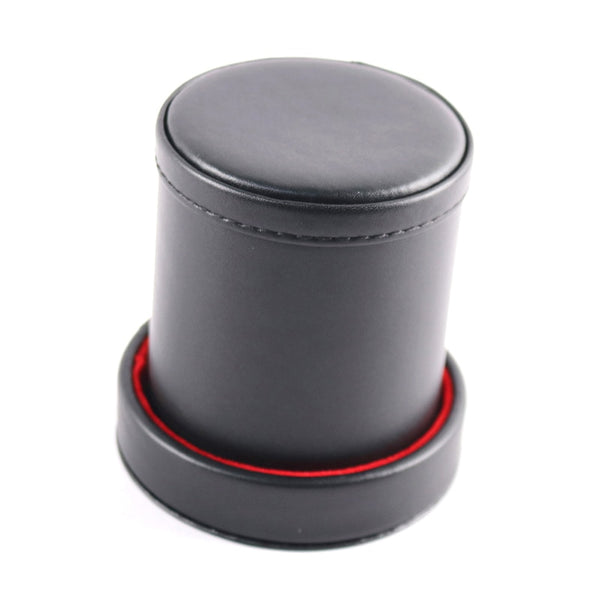 Black PU Leather Dice Cup with Red Flannel Interior and Lid, Comes With 6pcs Dices