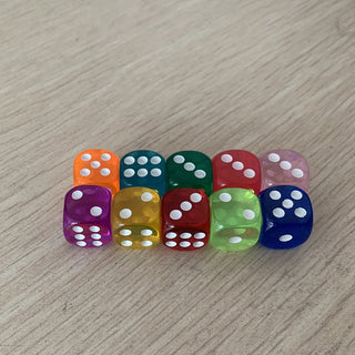 10PCS/Lot Dice Set 10 Colors  High Quality Acrylic 6 Sided Transparent Dice  For Club/Party/Family Games 14mm