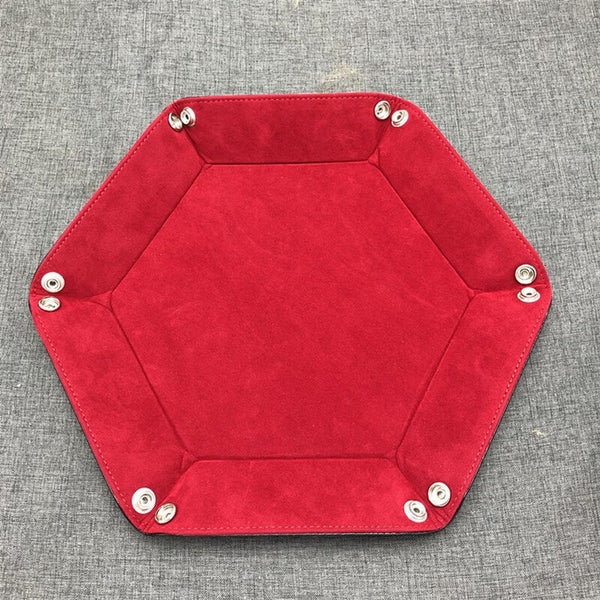 Foldable Storage Tray Hexagon PU Leather Velvet Cloth Dice Tray