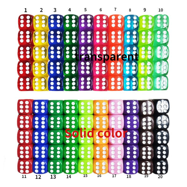 10pcs/pack Colors Acrylic Dice 16mm Transparent Multicolor Round Corner High Quality Solid Boutique Game Cubes