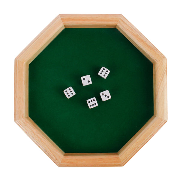 Heavy Duty 12 Inch Octagonal Wooden Dice Tray with Felt Lined Rolling Surface