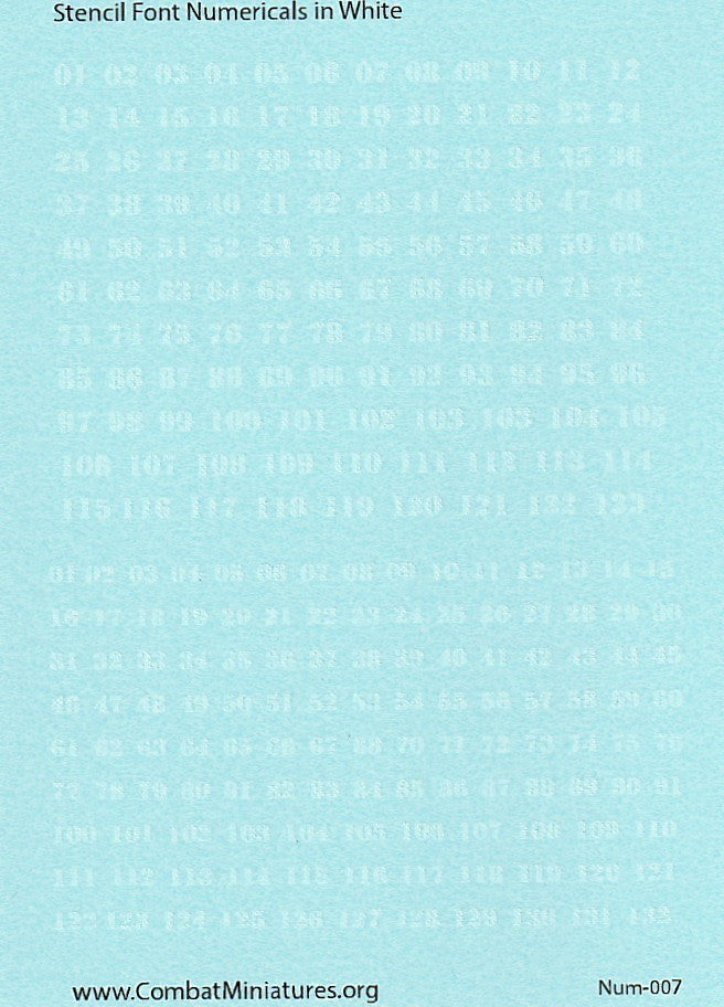 1/300-1/600 Stencil Numbers in White Water Slide Decals