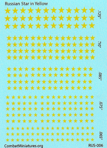 1/300 1/600 WW2 Russian Star in Yellow Water Slide Decals