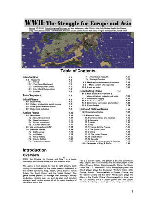 Printed Rule Book for WWII: Struggle for Europe & Asia