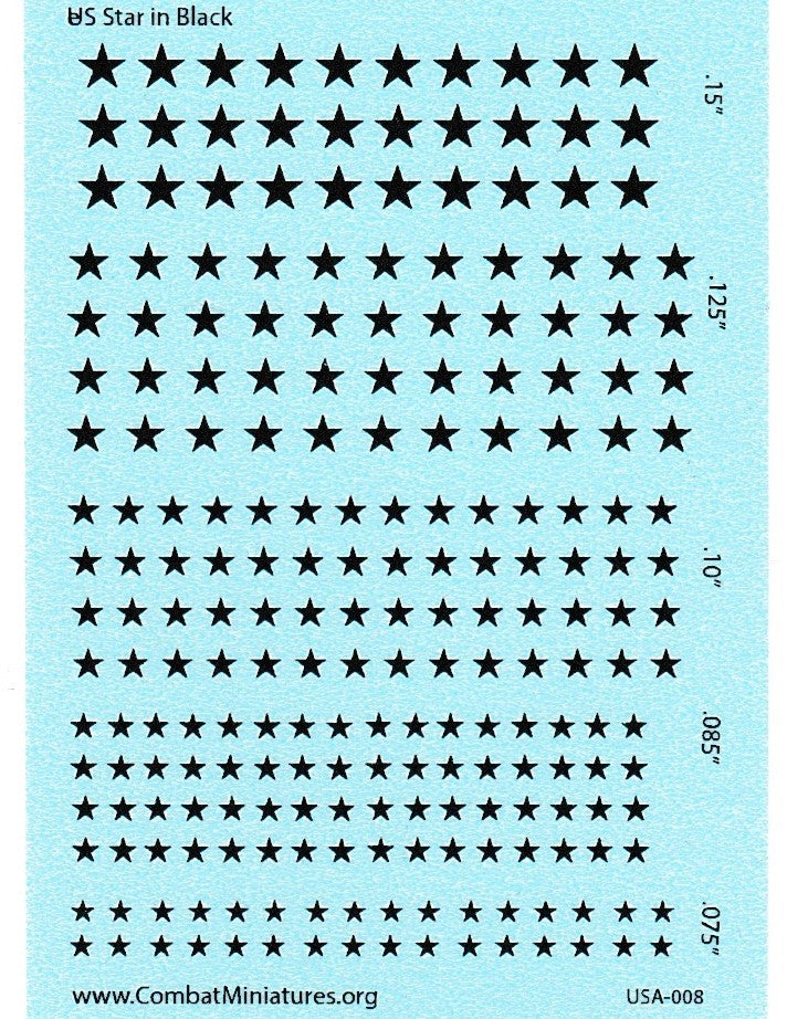 1/285 US Star in Black Water Slide Decals
