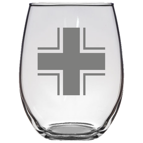 Balken Cross Stemless Wine Glass Laser Etched No Colored Art