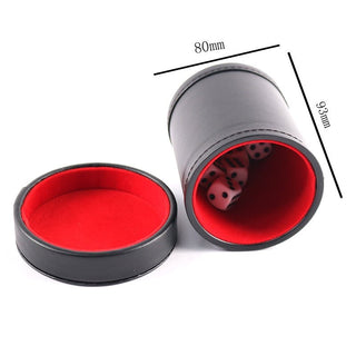 Black PU Leather Dice Cup with Red Flannel Interior and Lid, Comes With 6pcs Dices - Combat Miniatures