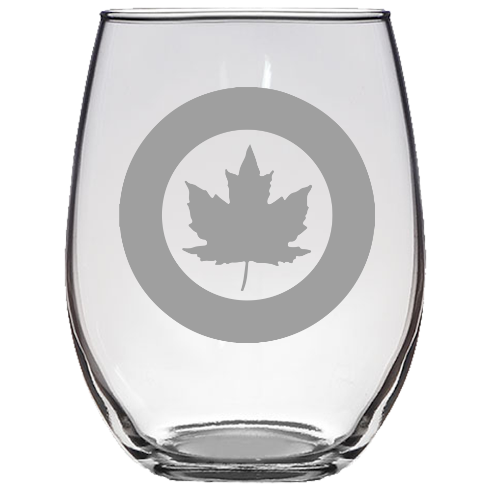 Canadian Roundel Stemless Wine Glass Laser Etched No Colored Art