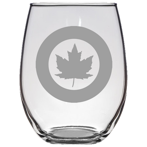 Canadian Roundel Stemless Wine Glass Laser Etched No Colored Art