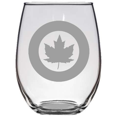 Canadian Roundel Stemless Wine Glass Laser Etched No Colored Art