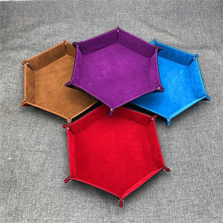 Foldable Storage Tray Hexagon PU Leather Velvet Cloth Dice Tray - Combat Miniatures