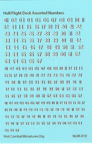 Hull/Flight Deck Assorted Numbers Water Slide Decals - Combat Miniatures