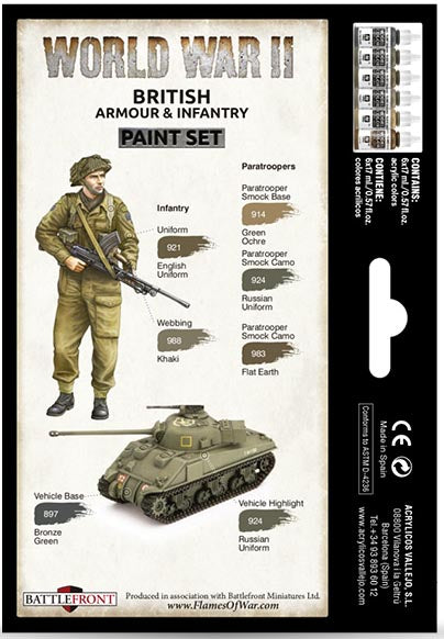 WW2 British Armour & Infantry Wargames Paint Set from Vallejo (6) Colors