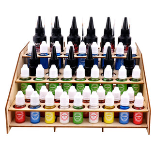 Wooden Pigment Paint Bottles Rack Organizer Epoxy Tools Storage Model Box - Combat Miniatures